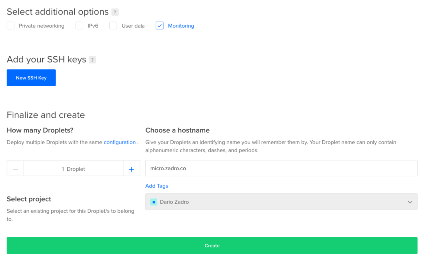 Digital Ocean Additional Options