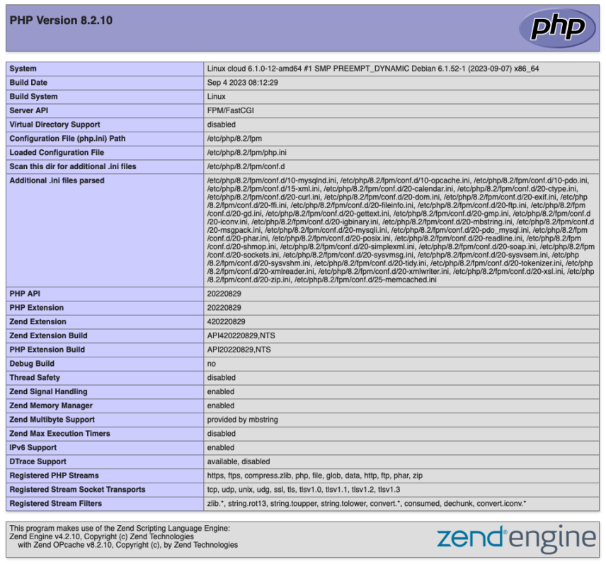 PHP 8.2 Info Screen